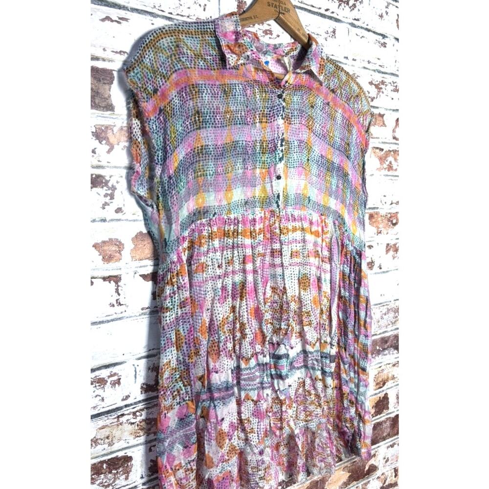 Free People FP One Zella Oversized Flowing Sheer Printed Distressed Hem Dress - Picture 4 of 13